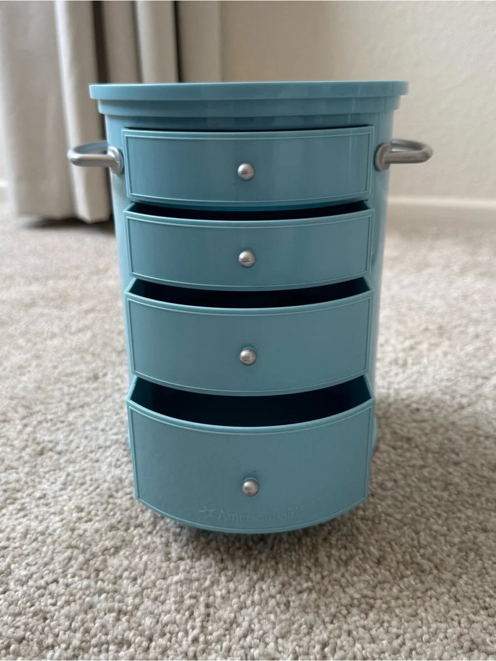 American Girl Dresser Retro Mid- Century Blue Round Drawers